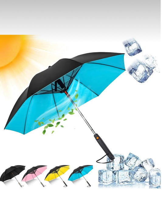 مظلة 3 في 1 مظلة، مروحة وبخاخ رذاذ قابلة للشحن